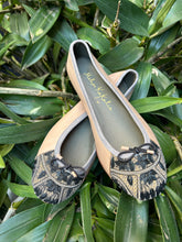 Load image into Gallery viewer, MEHER KAKALIA LEATHER BEADED BALLERINAS - RUSK/SERIOUS BLACK