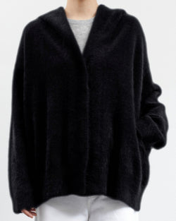 C.T.PLAGE PURE WOOL CARDIGAN WITH HOOD_ BLACK