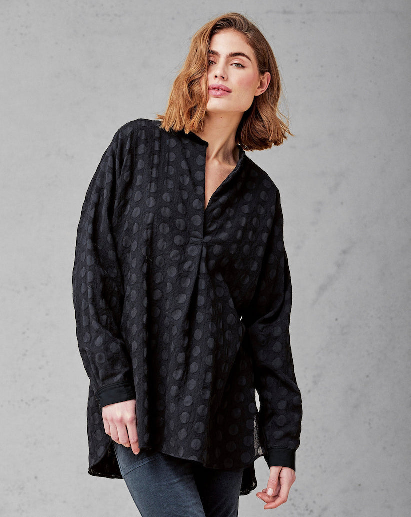 KRISTENSEN DU NORD C-334 BLACK TEXTURED LONG SHIRT