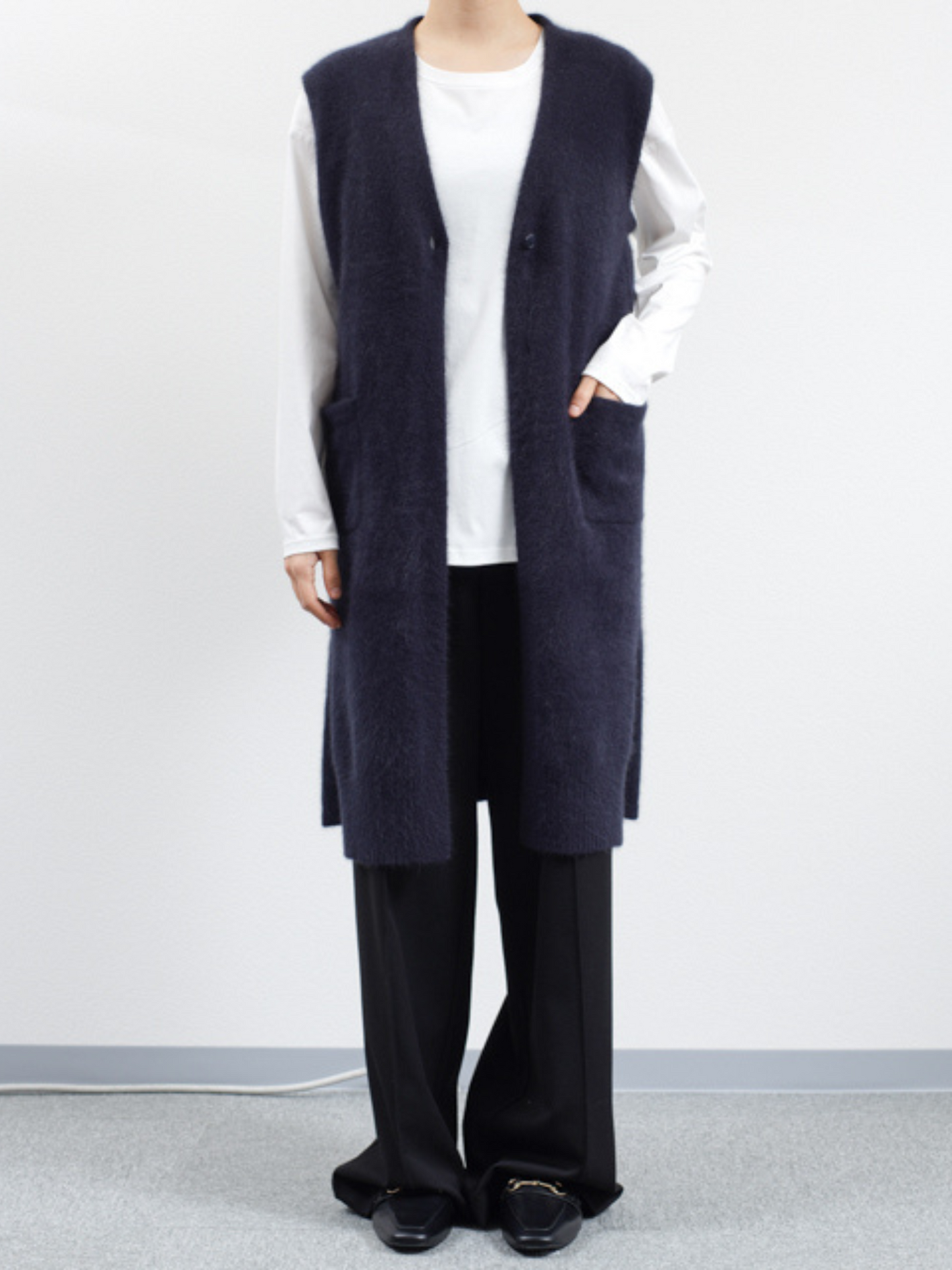 C.T.PLAGE LONG GILET KNIT_NAVY