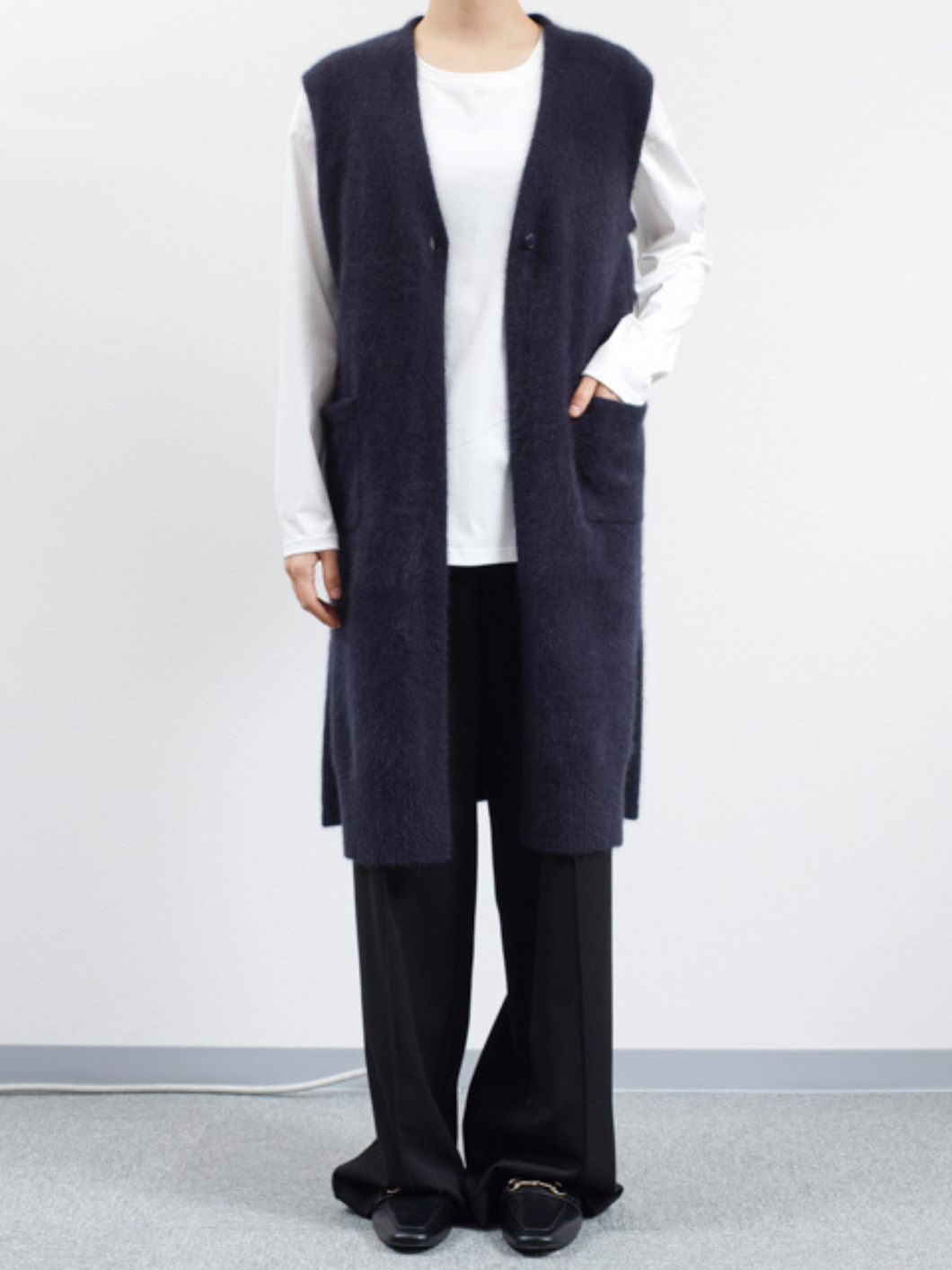 C.T.PLAGE LONG GILET KNIT_NAVY