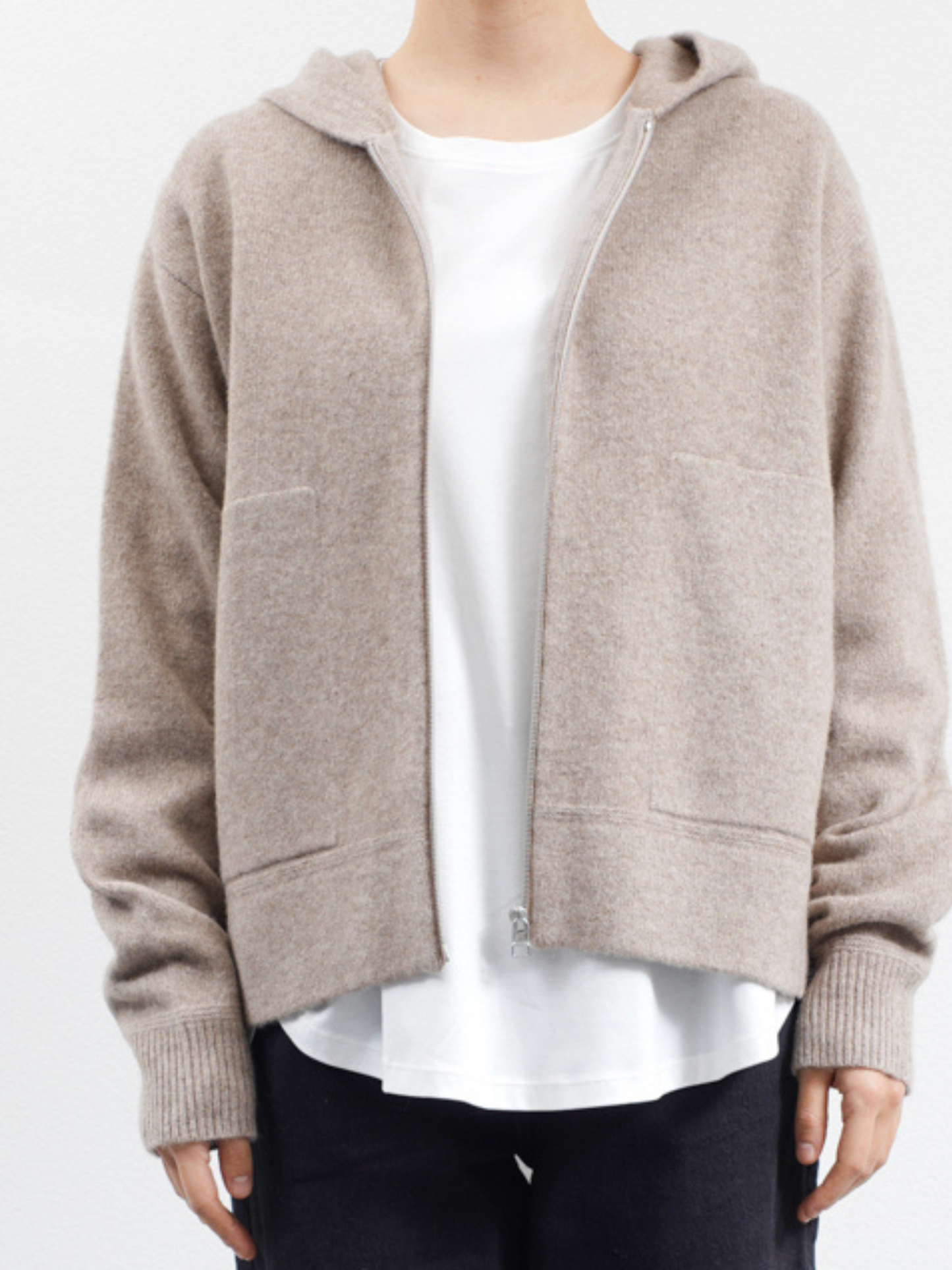 C.T.PLAGE HOODIE WITH FRONT ZIP_OATMEAL