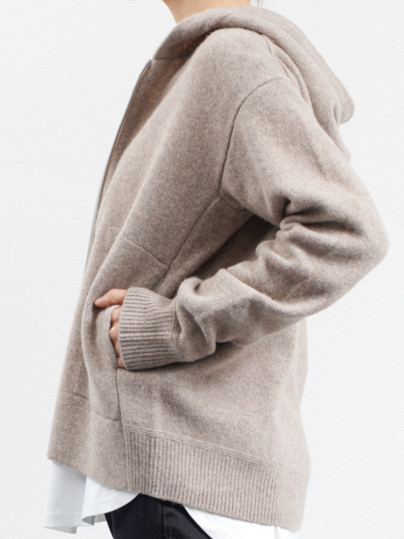 C.T.PLAGE HOODIE WITH FRONT ZIP_OATMEAL