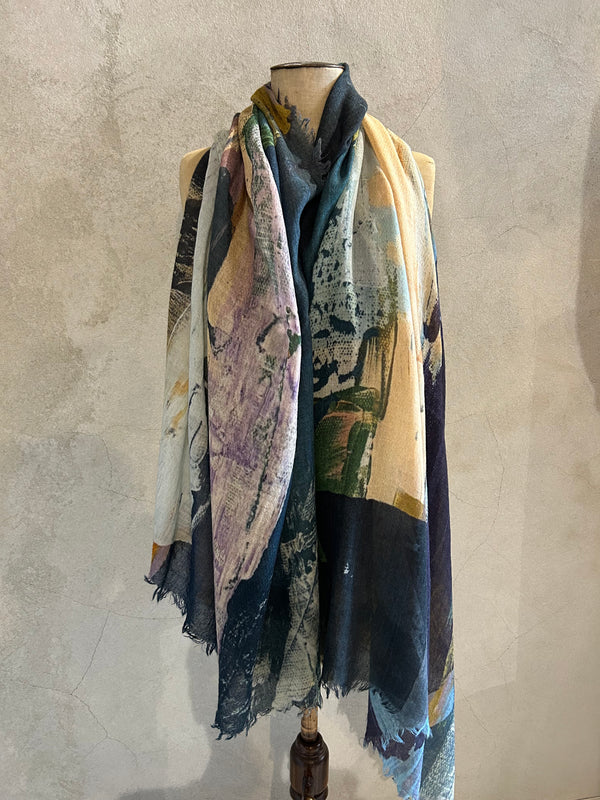 DIGITALLY PRINTED MERINO WOOL SCARF_ WATER COLOUR