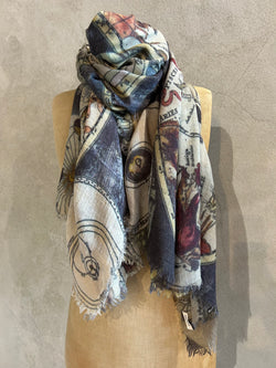 DIGITALLY PRINTED MERINO WOOL SCARF_ GLOBE