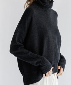 C.T.PLAGE CASHMERE BLEND ROLL NECK SWEATER_CHARCOAL GREY