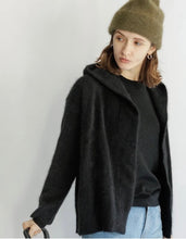 Load image into Gallery viewer, C.T.PLAGE RACCOON FOX HOODED CARDIGAN  -BLACK
