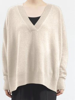 C.T.PLAGE PURE CASHMERE V-NECK SWEATER_OATMEAL