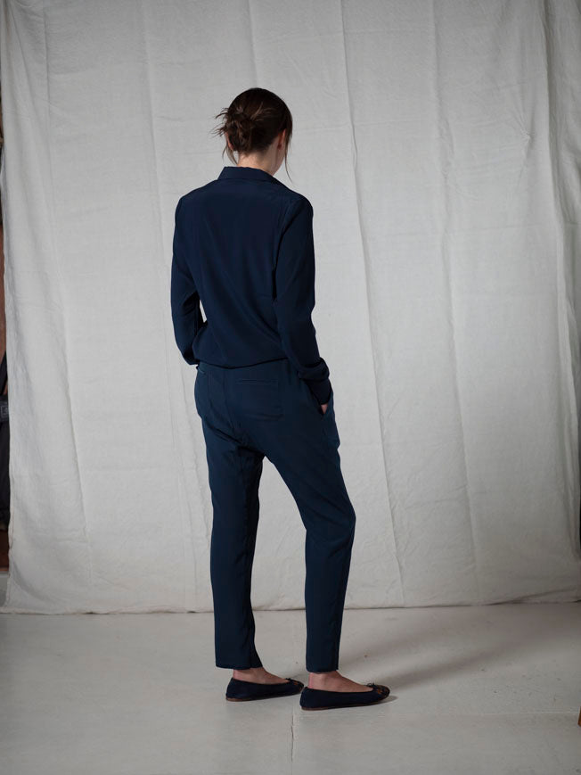 KRISTENSEN DU NORD SILK PANT C-353 BLUE NOTTE