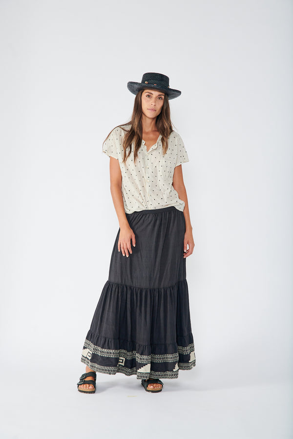 BSBEE - LUPITA LONG SKIRT- LA CRUZ EMBROIDERY W.BLACK