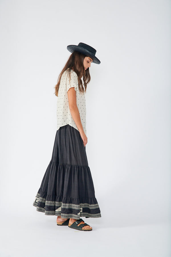 BSBEE - LUPITA LONG SKIRT- LA CRUZ EMBROIDERY W.BLACK