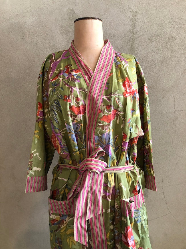 CHINOISERIE ORGANIC COTTON KIMONO_KP12/GREEN