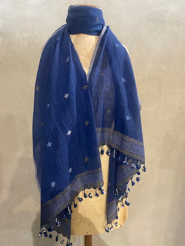 ORGANIC HAND-LOOMED COTTON SCARF_ROYAL BLUE