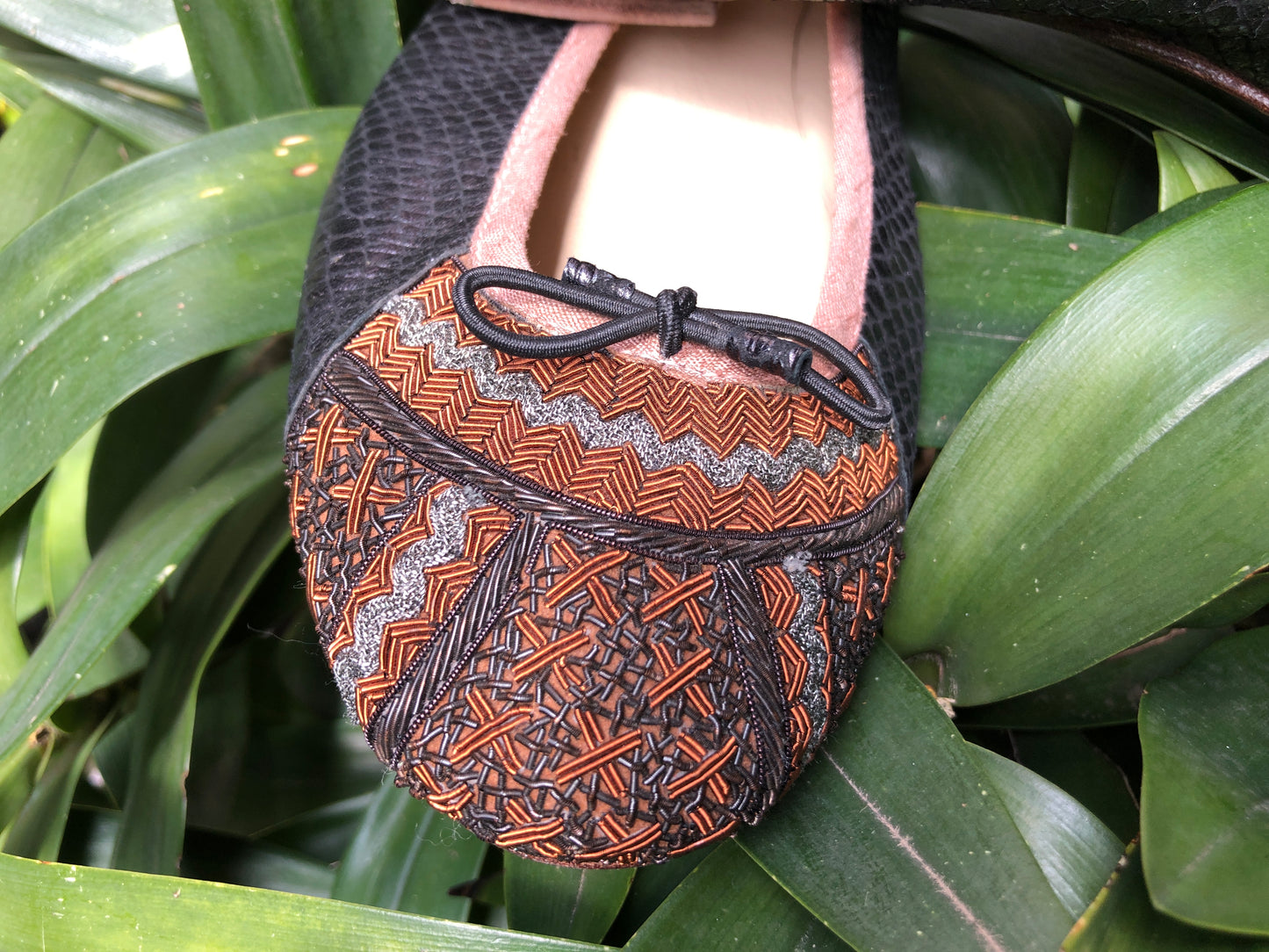 MEHER KAKALIA LEATHER BEADED BALLERINAS - SNAKE BLACK - NAMIB