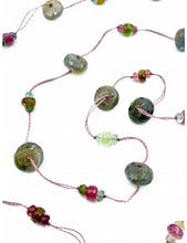 Load image into Gallery viewer, SHARING HOLY NECKLACE - LABRADORITE &amp; TOURMALINE - PINK THREAD

