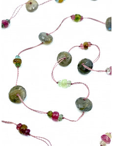 SHARING HOLY NECKLACE - LABRADORITE & TOURMALINE - PINK THREAD
