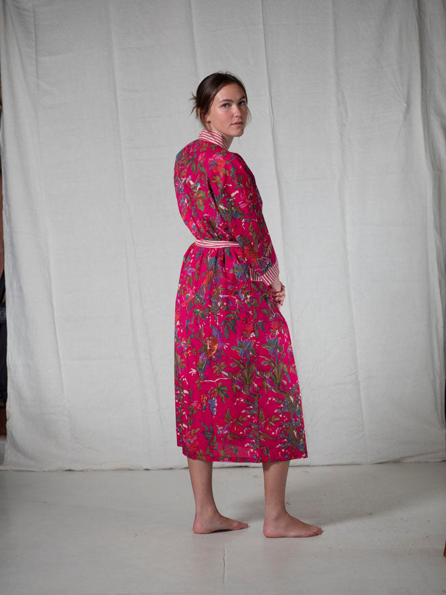 CHINOISERIE ORGANIC COTTON KIMONO_HOT PINK