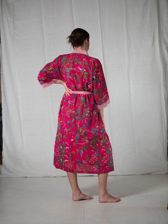CHINOISERIE ORGANIC COTTON KIMONO_HOT PINK