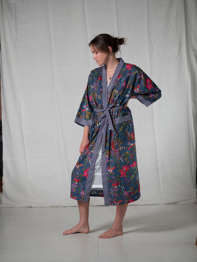 CHINOISERIE ORGANIC COTTON KIMONO_NAVY