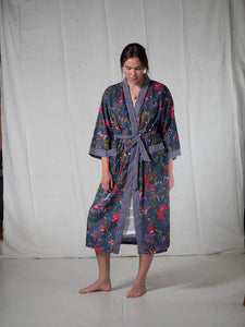 CHINOISERIE ORGANIC COTTON KIMONO_NAVY