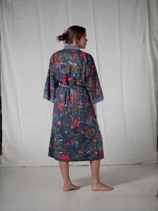 CHINOISERIE ORGANIC COTTON KIMONO_NAVY