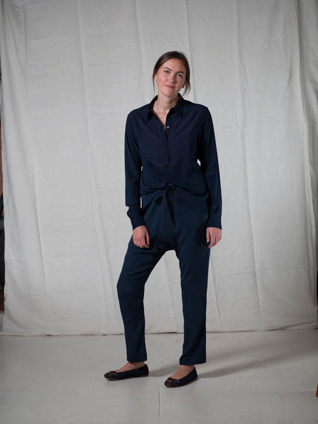 KRISTENSEN DU NORD SILK PANT C-353 BLUE NOTTE